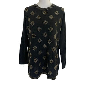 Victoria Women Beaded Sweater 1XL Gold Diamond Shape Embellishments